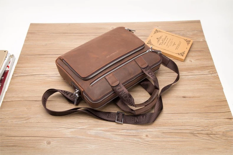 Бренд BISON DENIM, мужской портфель, сумка-портфель, Сумки из натуральной кожи, 14 дюймов, сумка для ноутбука, бизнес сумки через плечо, N2333-3