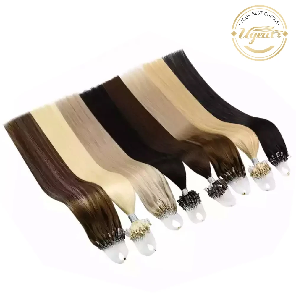 

[21 Colors] Ugeat Micro Loop Human Hair Extensions 14-24" Natural Hair Micro Loop Ring Hair Extensions 1g/1s 50g/100g Set
