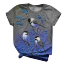 Хит продаж 2021, дешевая Женская одежда, одежда для девочек, женские футболки в стиле Харадзюку, топы с коротким рукавом и принтом птиц, женская футболка