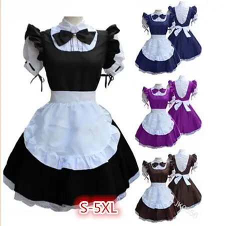 

2021 Women Ladies Fashion Short Sleeve Doll Collar Retro Maid Dress Cute French Maid Outfit Cosplay Costume Plus Size S-5XL