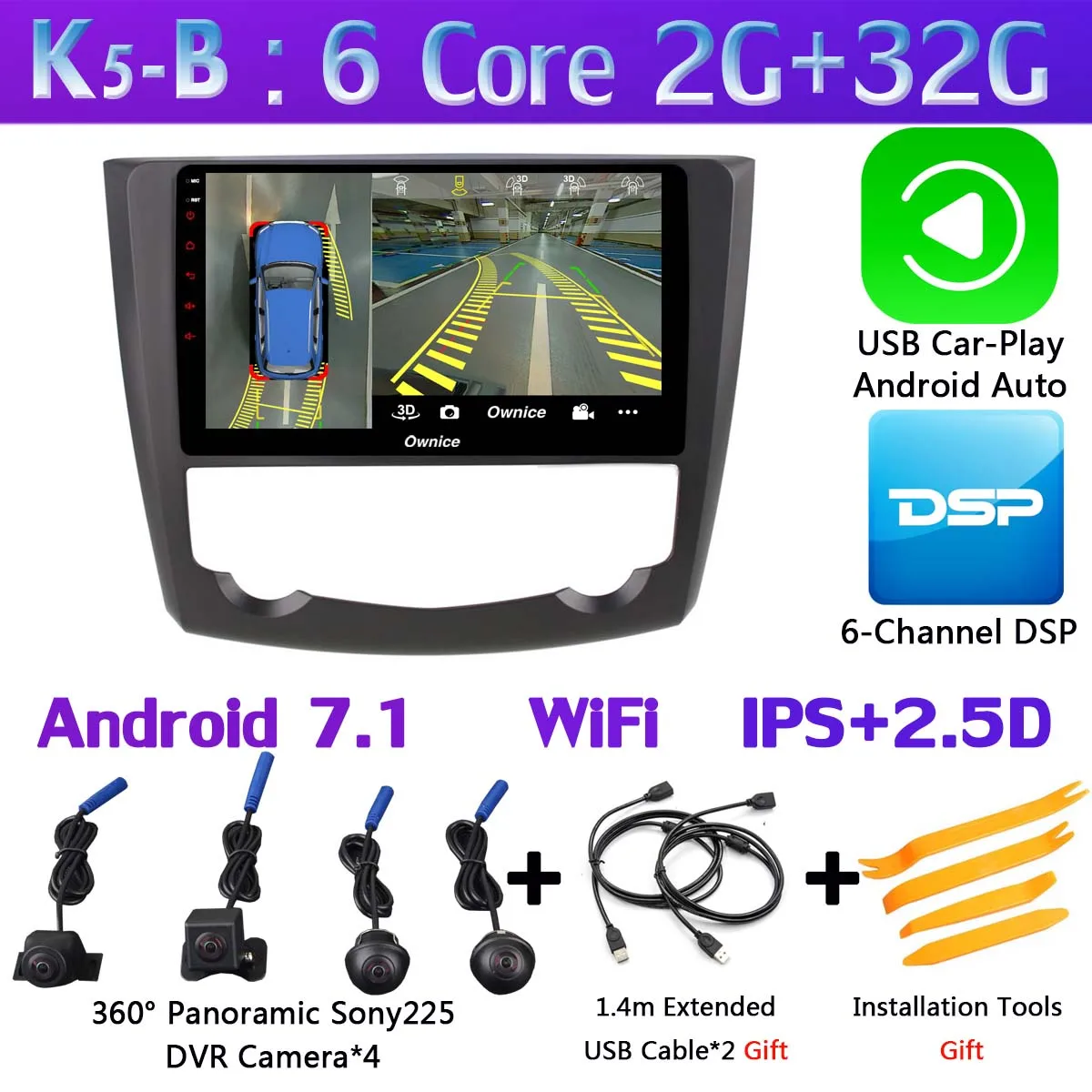 K5-B-CarPlay 360 ° панорамная 4 × камера 4G WiFi Android 9,0 4G+ 64G SPDIF DSP CarPlay Автомобильный мультимедийный плеер для Renault Kadjar- gps радио - Цвет: K5-B-CarPlay