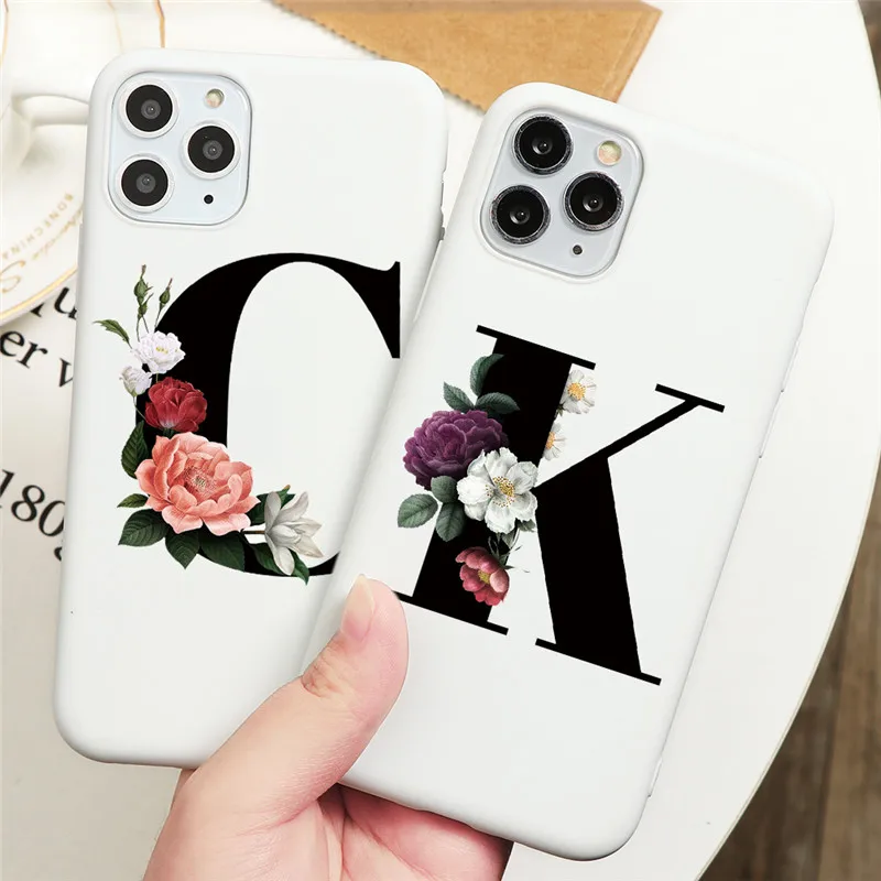 Буква алфавита Белый телефон чехол для iPhone 11 Pro XS Max XR X SE 2 2020 6 6S 7 8 Plus Silicon ТПУ Funda