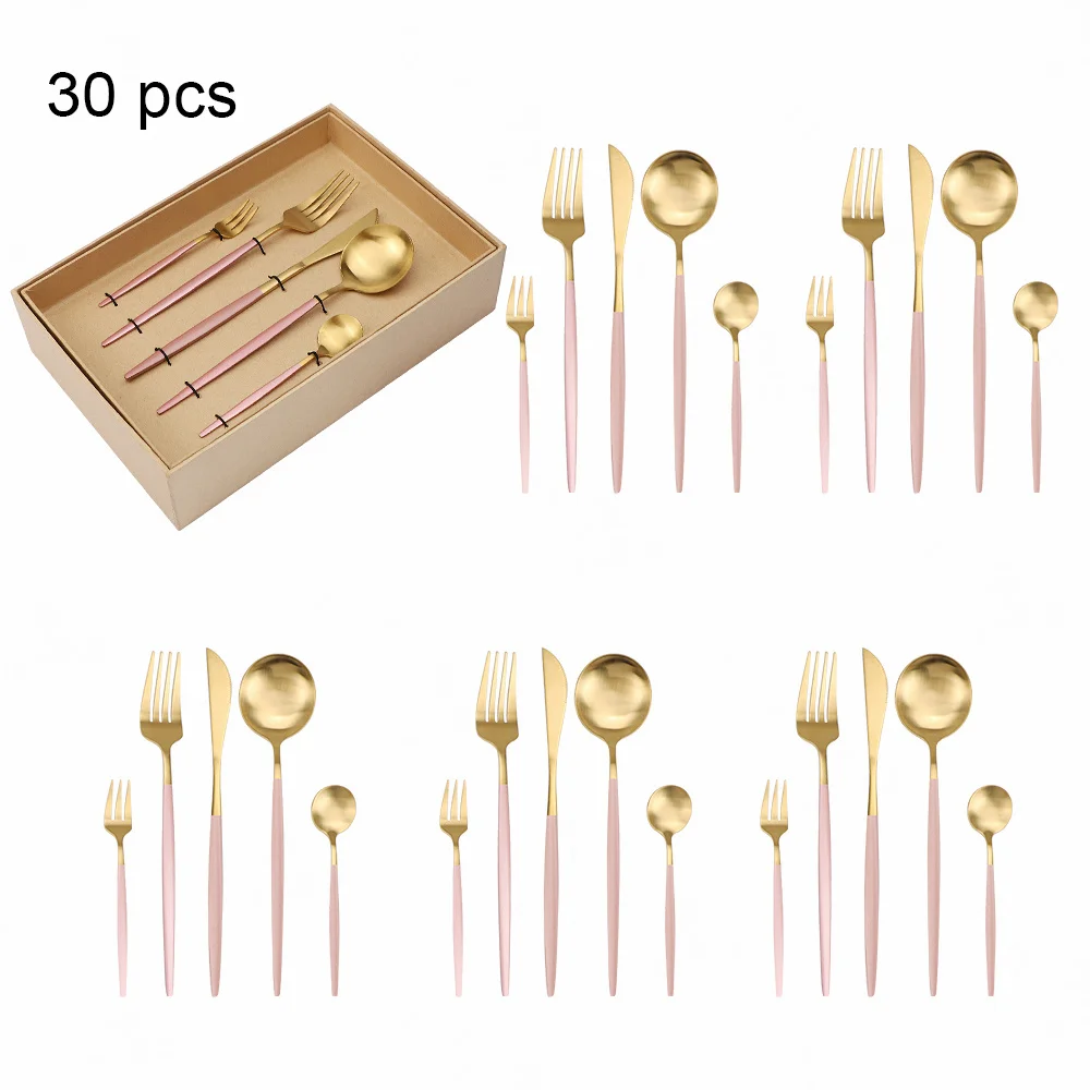 

30Pcs Steel Cutlery Set Dinnerware Tableware Flatware Gift Box Fork Spoons Knives Kits Dishwasher Safe Dinner Set Wedding Party