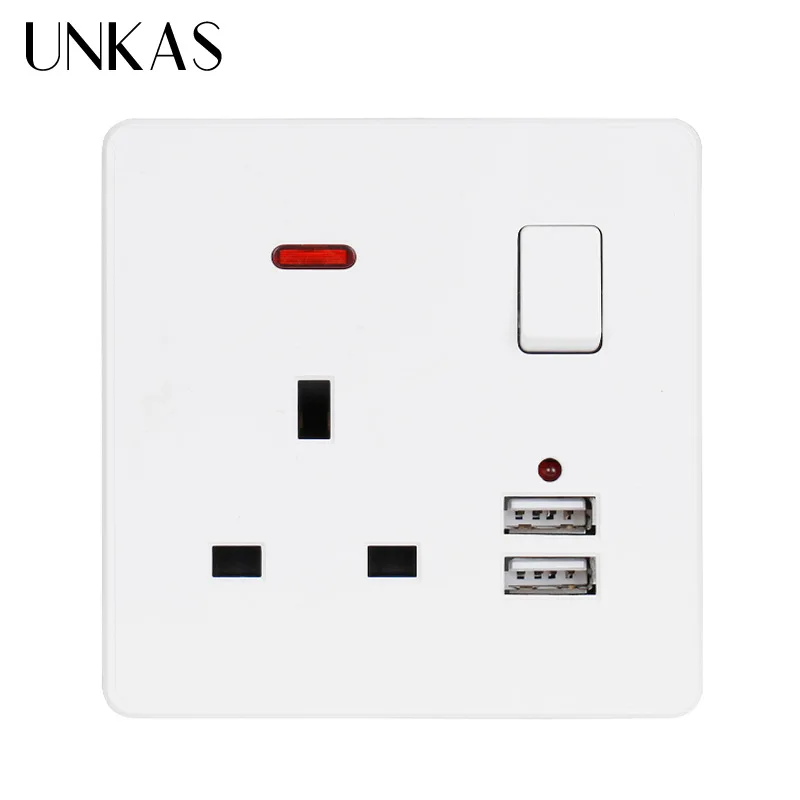 Белая настенная розетка UNKAS 13 А британский стандарт переключатель 2 1 двойной USB