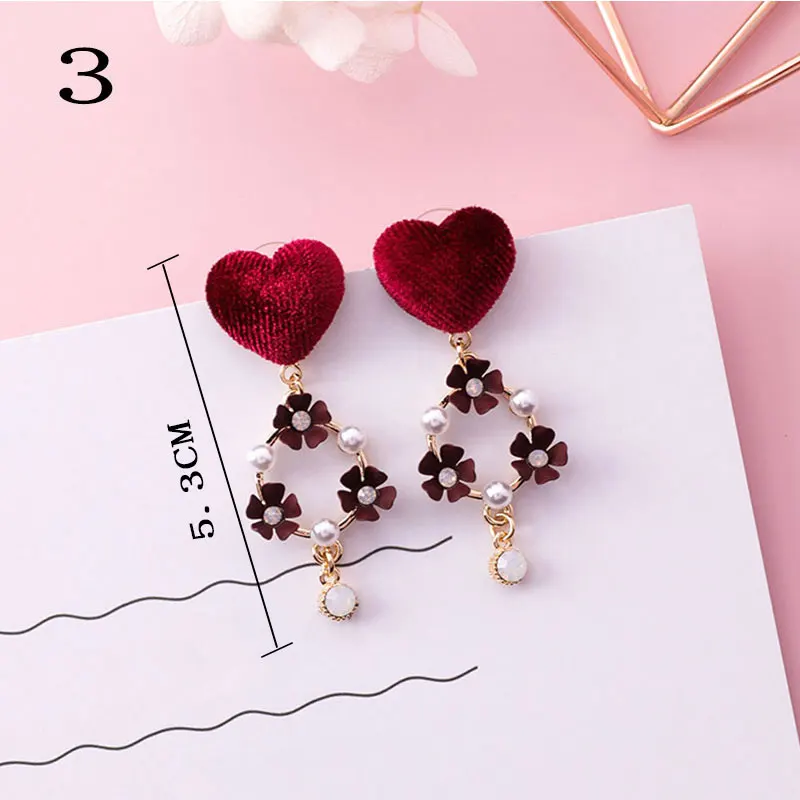 Женские серьги подвески в форме сердца с кристаллами и жемчугом|Серьги-подвески|