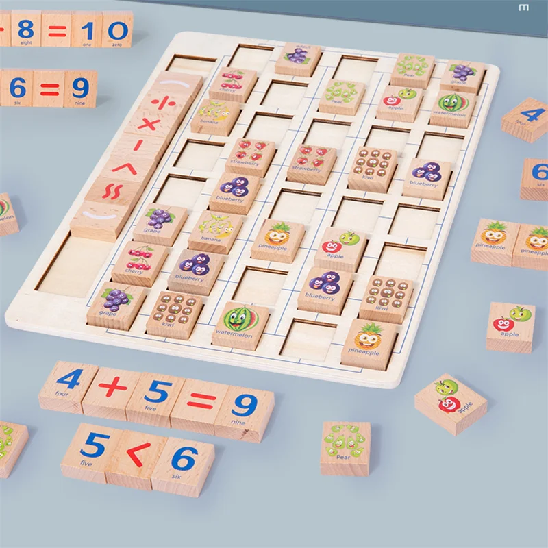 

New Kids Wooden Math Toys for Children Wood Block Number Fruit Board Match Game Baby Mathematics Learning Education Toy