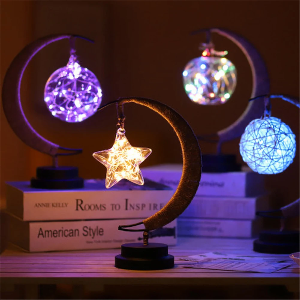 

Led Table Lamp Star Apple Sepak Takraw Night Light Battery Charged Handmade Hemp Rope Wrought Iron Christmas Decoration Light