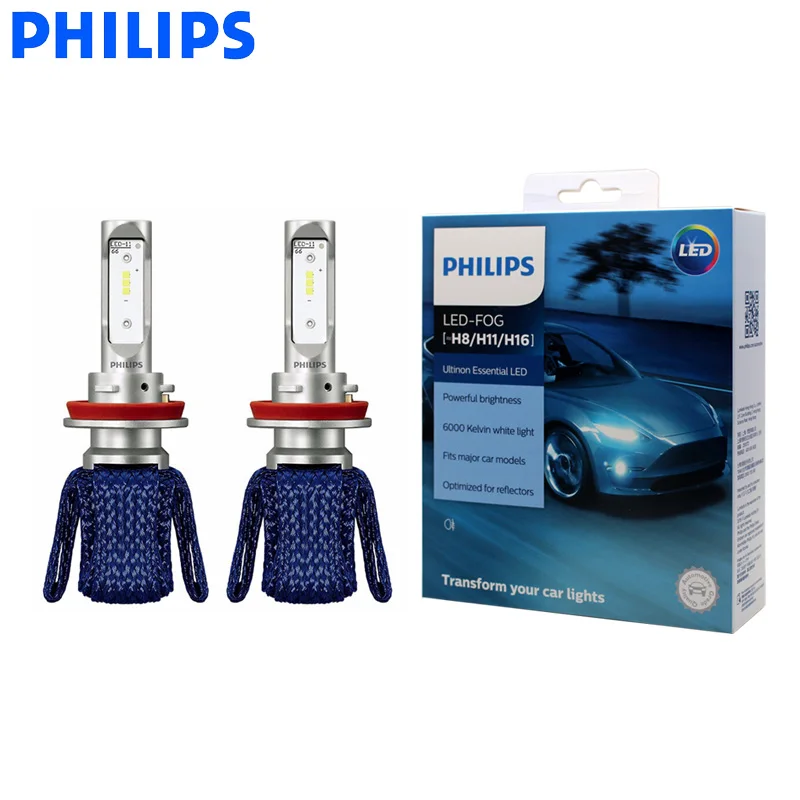 Philips светодиодный H8 H11 H16 Ultinon незаменимый светодиодный автомобильный противотуманный фонарь 6000K яркий белый светильник, оригинальные автомобильные лампы 11366UE X2, пара