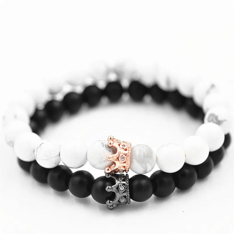 

Men Crown Beads Charm Turquoise Bracelets Natural Healing Energy Tiger Eye Bracelet Polished Bangle Elastic Women Jewelry