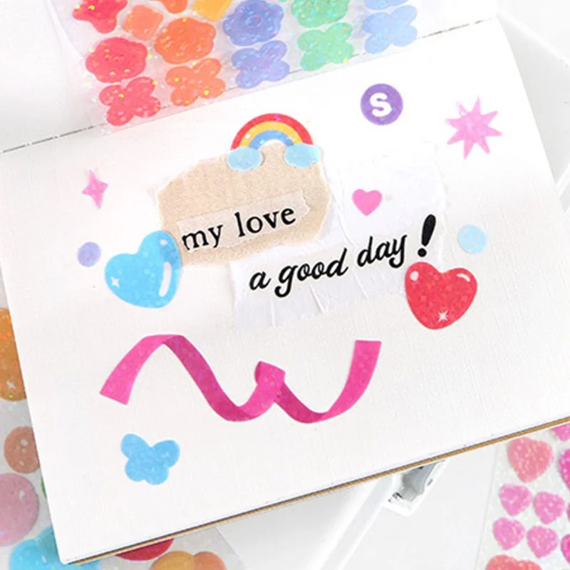 

1Pc Decorative Sequin Stickers Laser Diary Album DIY Decals Self Adhesive Ribbon Hearts Kawaii Stickers