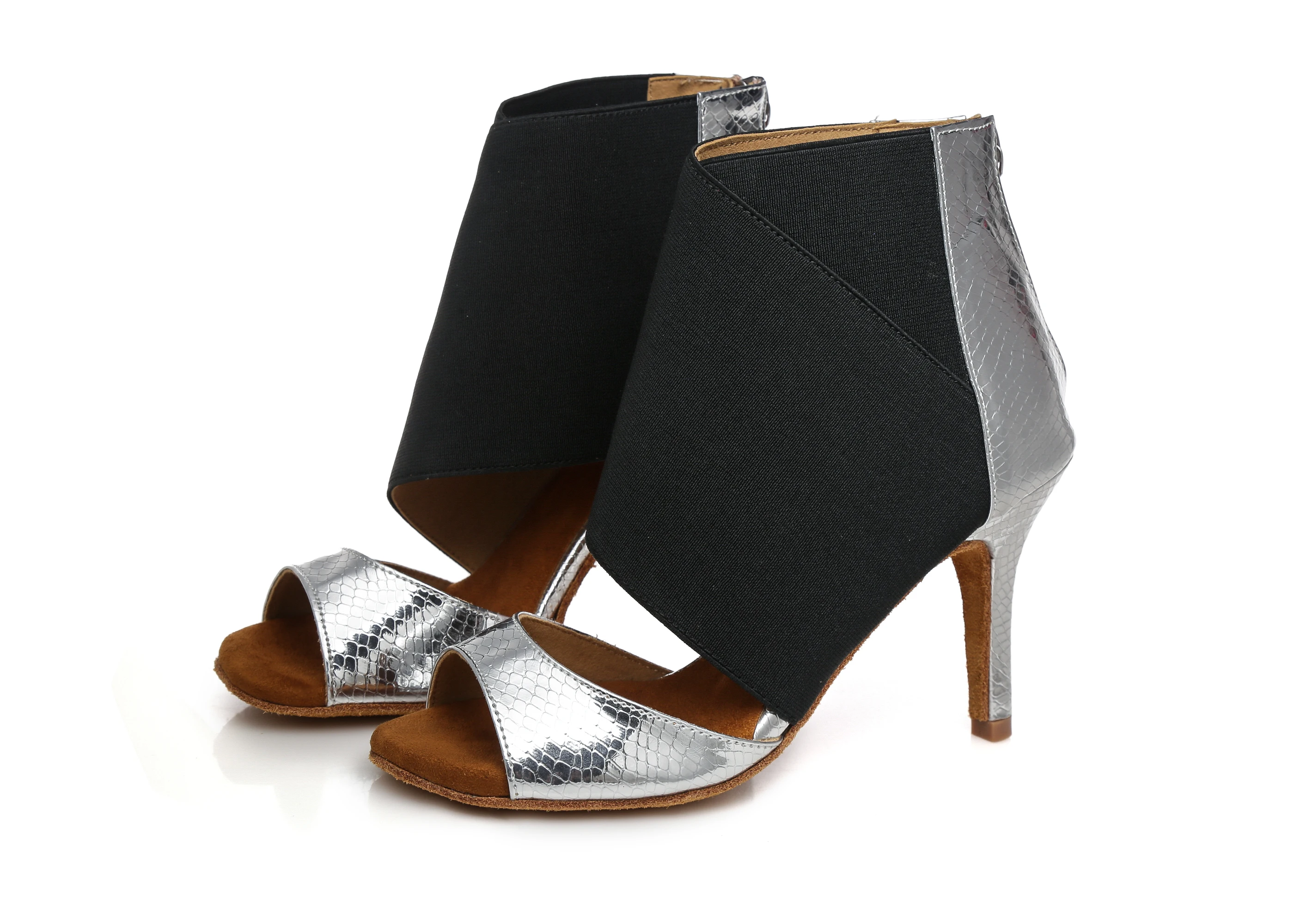 DKZSYIM/красные/Серебристые ботинки для латинских танцев женские туфли с открытым