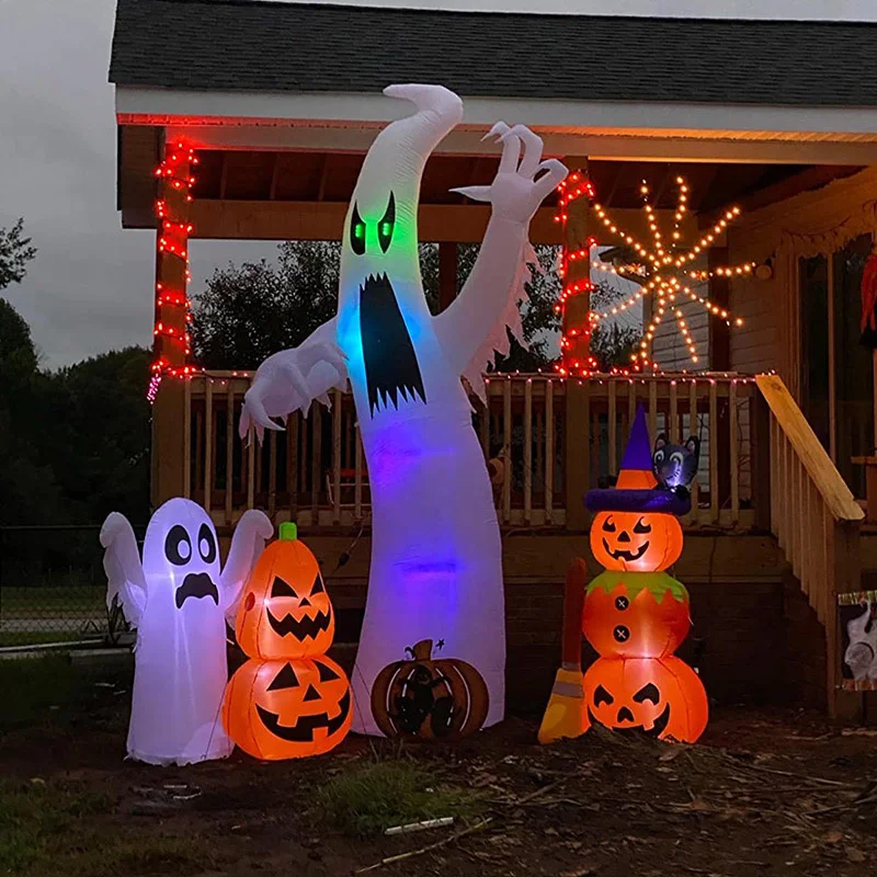 

Надувной страшный призрак на Хэллоуин, меняющий цвет, светодиодный декоративный реквизит для дома, сада, двора, светящиеся товары для вечер...