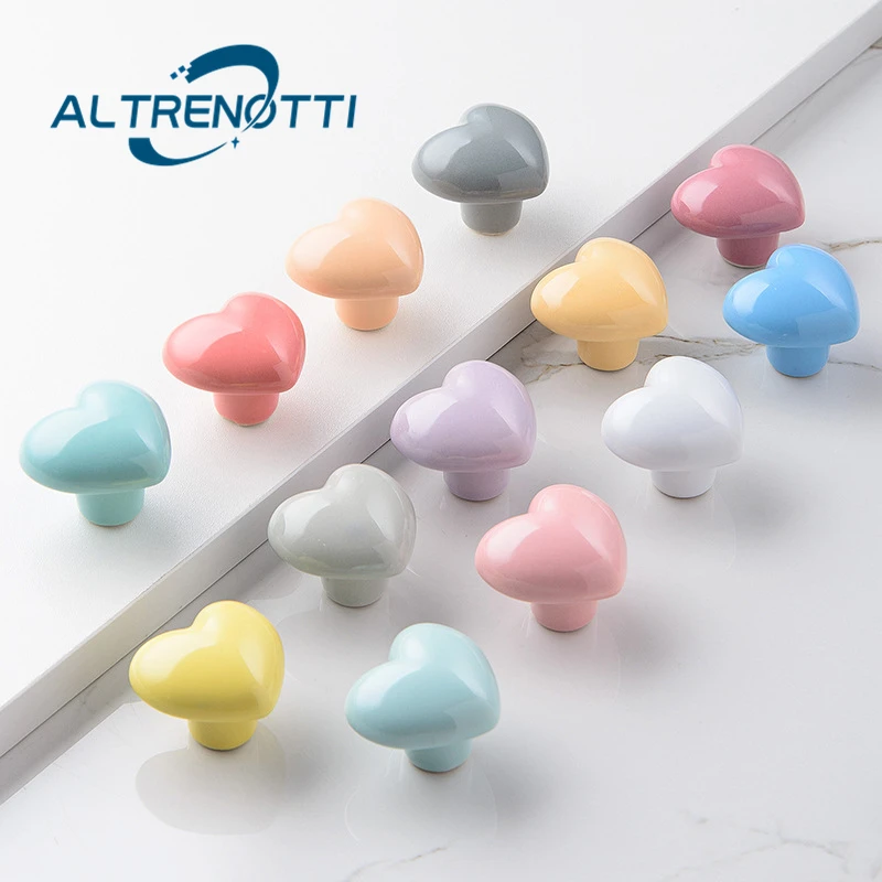 

Rural Ceramic Furniture Cabinet Handle Cute Heart Colorful Door Pull For Kid Room Cupboard Drawer Kitchen Knob Wardrobe Hardware