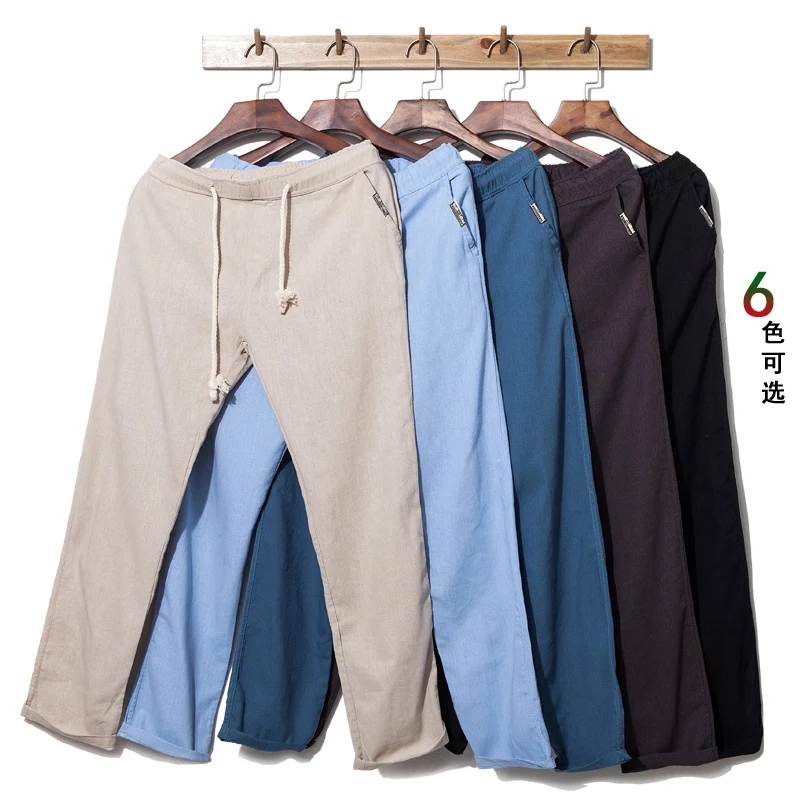 

2021 New Men's Cotton Linen Pants Male Summer Breathable Comfortable Solid Color Linen Trousers Fitness Streetwear M-5XL