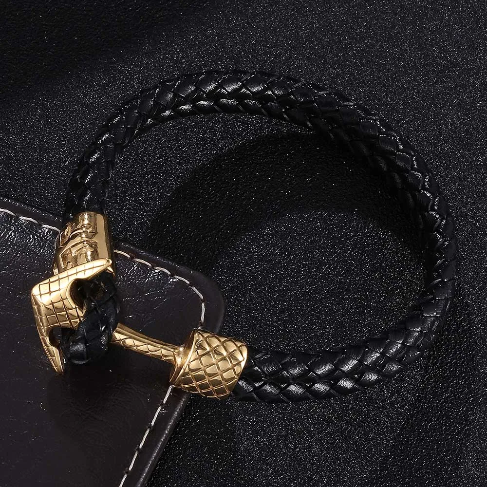 

Pirate Style Gold Color Stainless Steel Anchor Bracelet For Men Genuine Cow Leather Bracelet Jewelry Bangles BB0759