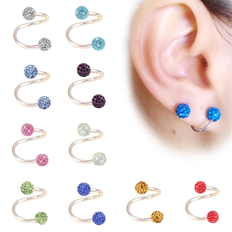 

Women Jewelry Crystal Ear Stud Body Piercing Shine Surgical Steel Earring Cartilage Twist Helix Hot New