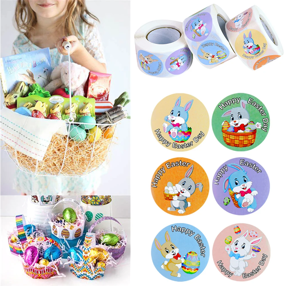 

500Pcs Happy Easter Stickers Cute Easter Rabbit Egg Self Adhesive Sticker Label For Easter Party Kids Gifts Bag Box Decor Tags