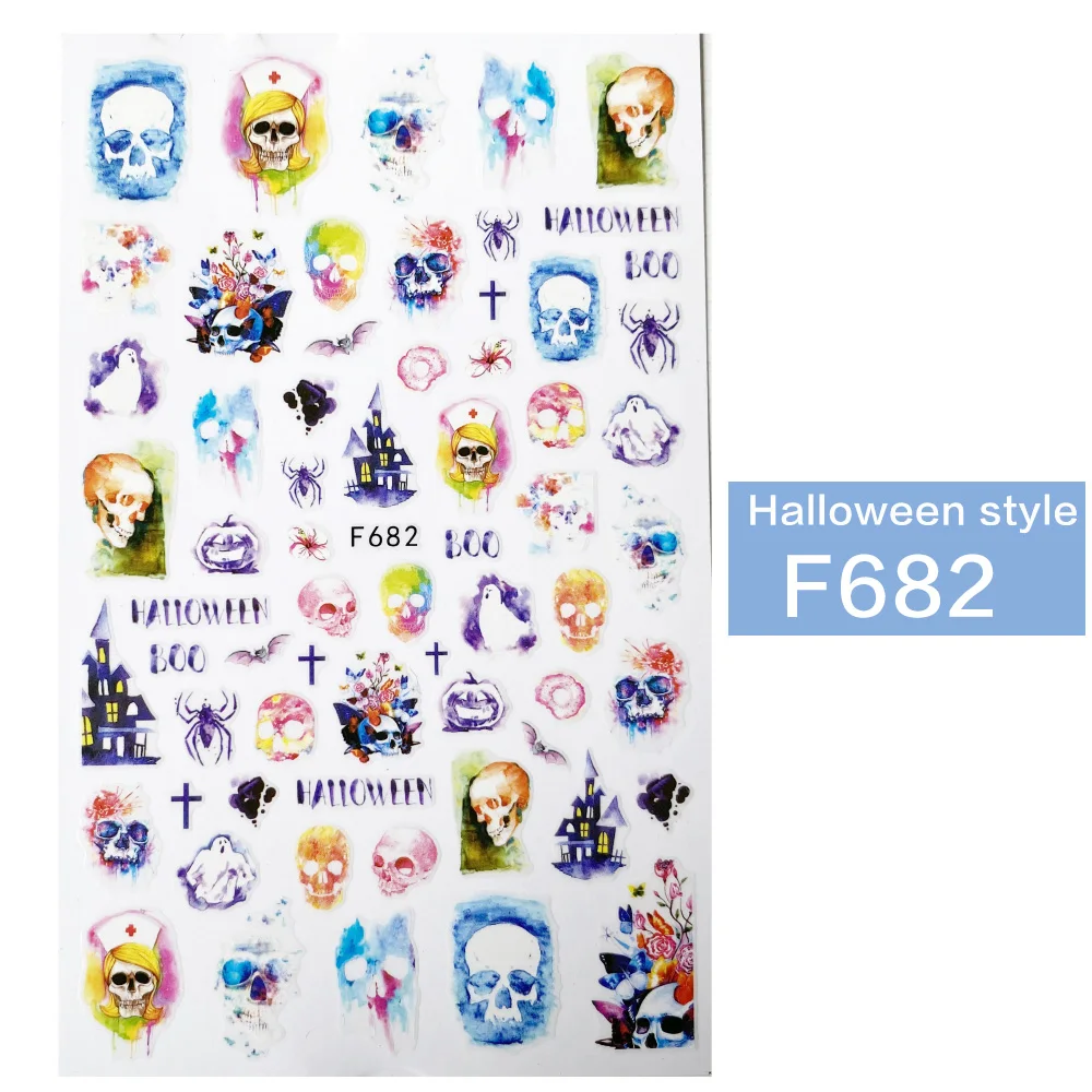 1pcs Winter style 3d nail sticker Halloween Pumpkin/ghost/skeleton/bat Skull Bone Pattern Slider Tattoo for DIY Decoration | Красота и