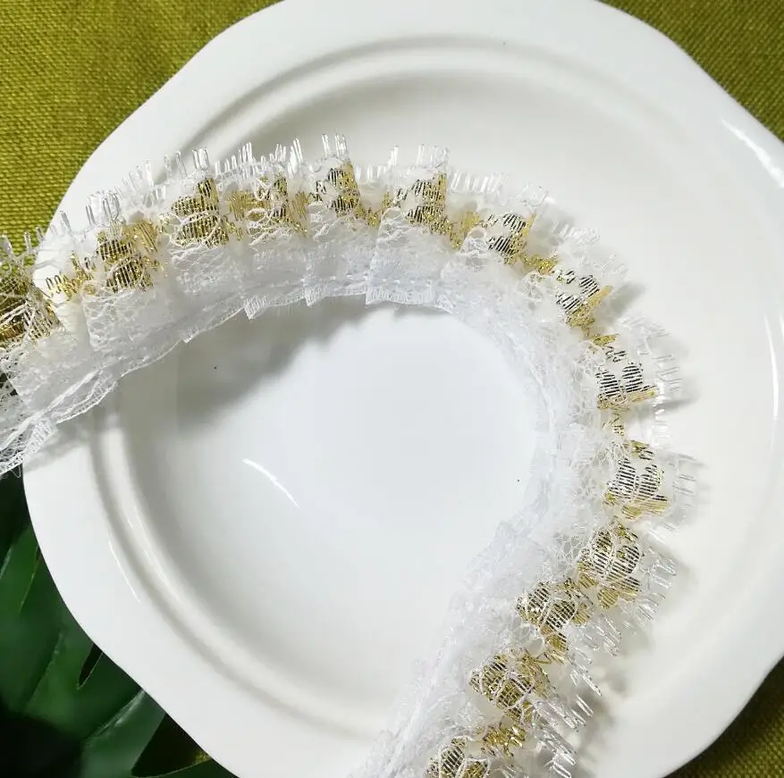 Кружевной Тюль с вышивкой 1 м Золотая кружевная ткань гипюр 2 8 см Белое кружево