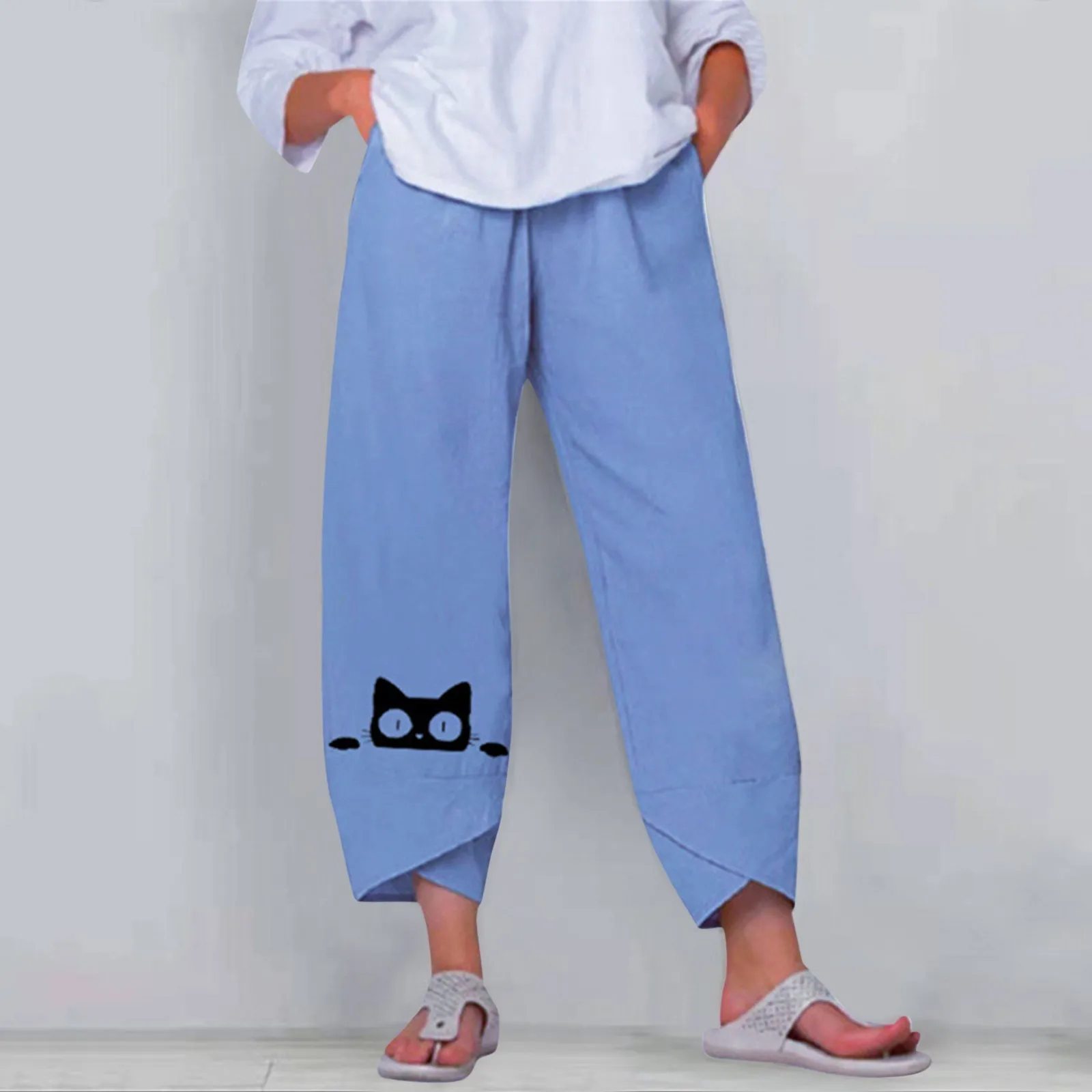 

Women's Pants 2021 Autumn Casual Print Elastic Waist Wide Leg Pants harajuku Pant Ladies sweatpants women clothing Trousers