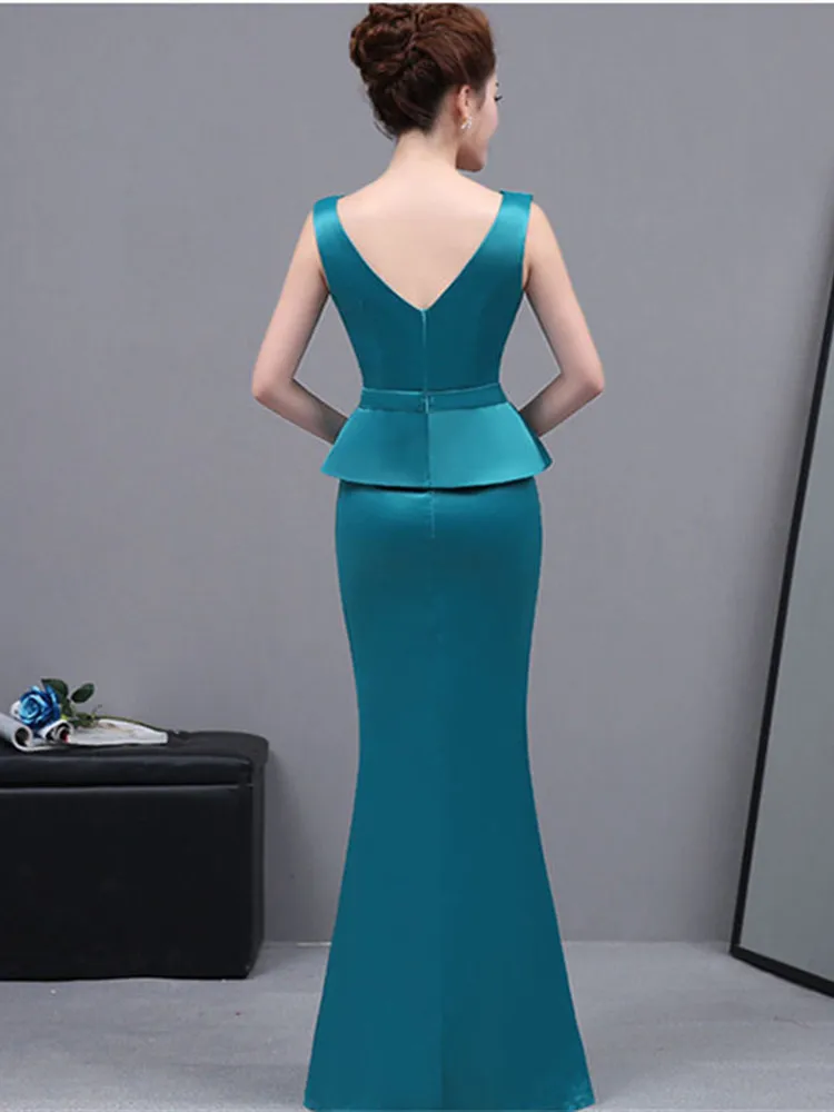 Это YiiYa новые сексуальные платья без рукавов Русалка Vestidos очаровательный v-образный вырез и юбка-годе вечерние платья H020