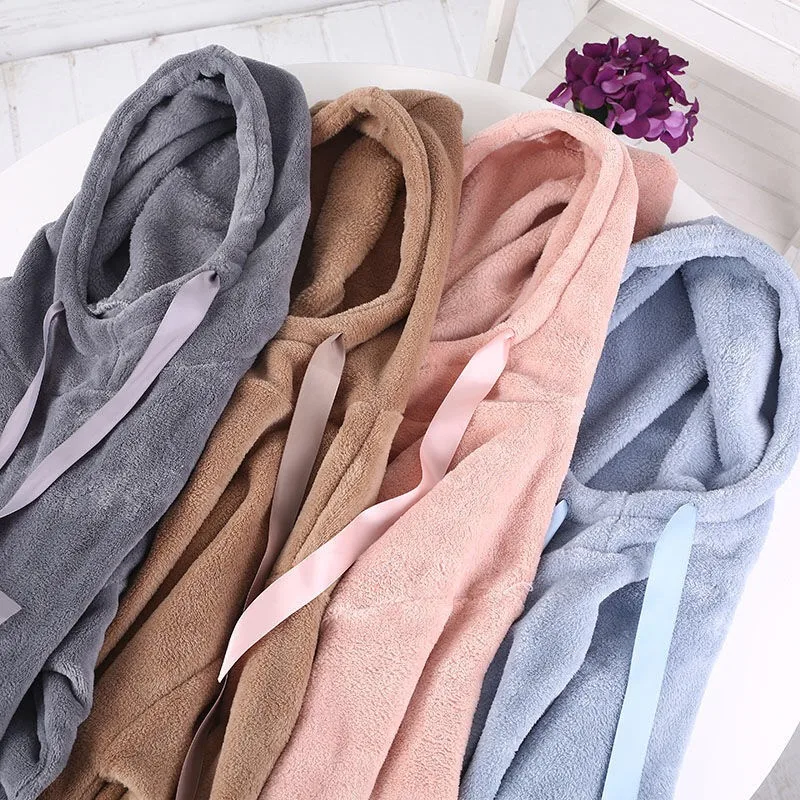 

Women Winter Nightgown Coral Velvet Long Thick Warm Flannel Hooded Long Sleeve Sleepwear Plus Size 2020 New Casual Home Clothes