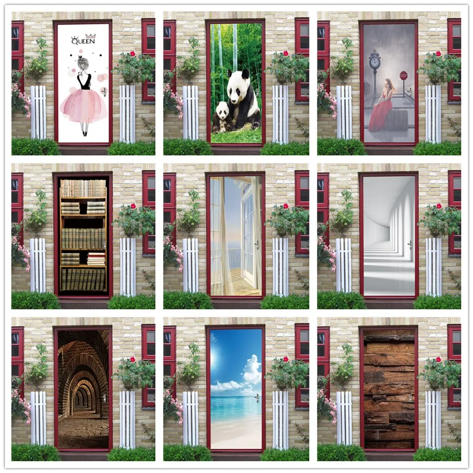 Stickers on the Doors Mural Wallpaper DIY PVC Self-adhesive Waterproof Poster Wall Sticker Art Decals Home Decoration | Дом и сад