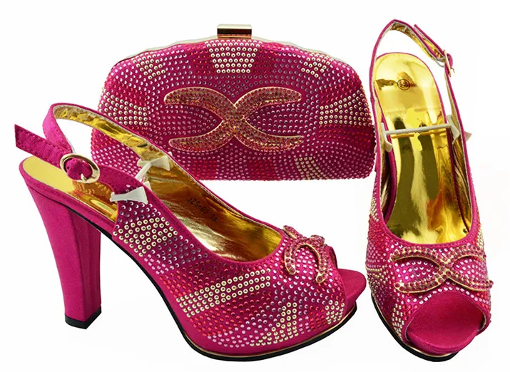 

Замечательные туфли-лодочки цвета фуксии, комплект из туфель и сумочки в африканском стиле, стразы, под платье, каблук 11 см, JZS-03