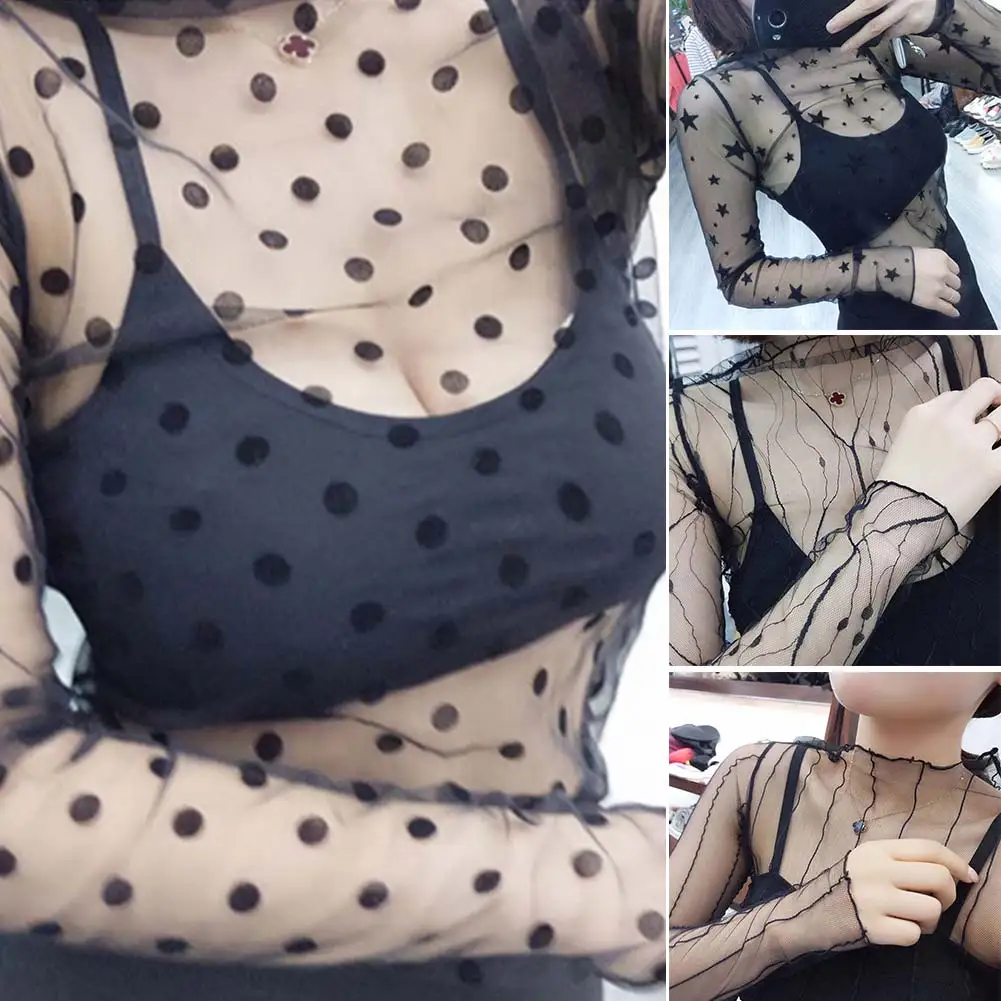 

Women Sexy Shirt Long Sleeve Bottoming Shirts Tops Shirt Perspective