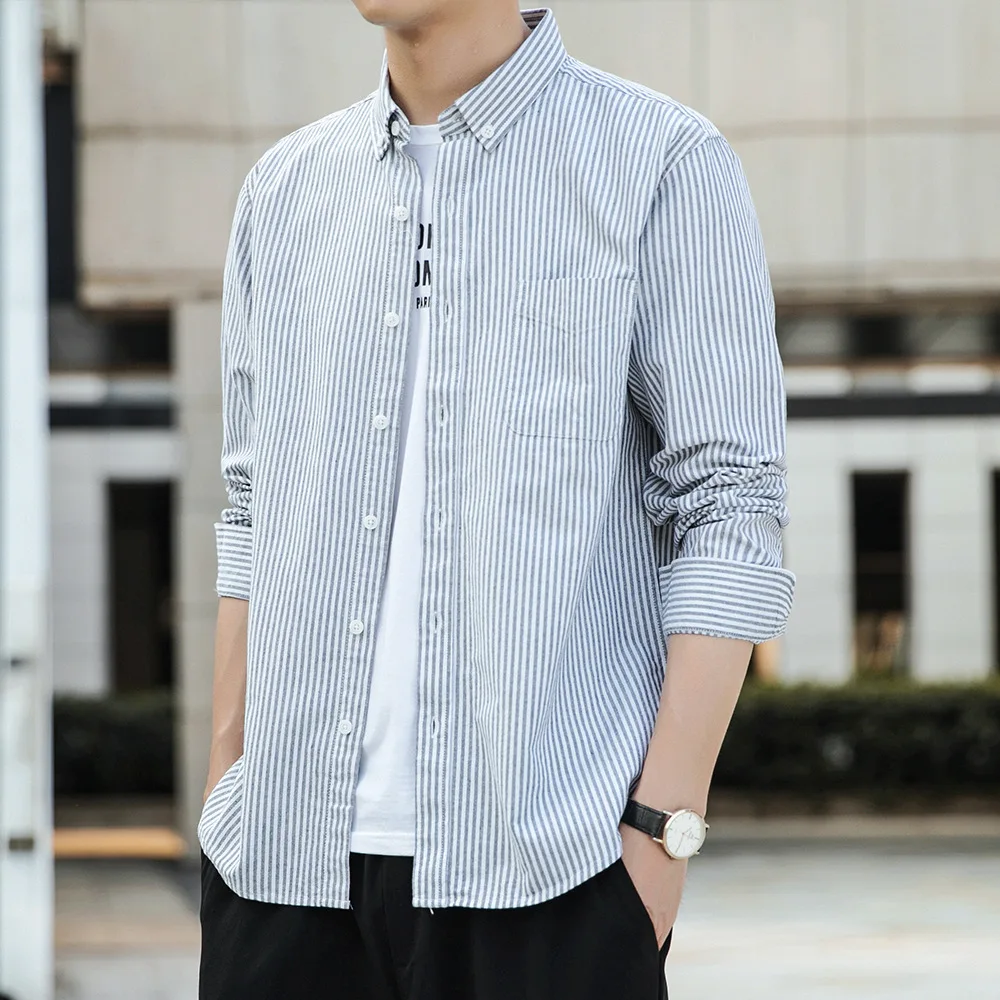 Лидер продаж мужская осенне зимняя Хлопковая полосатая рубашка в стиле Оксфорд с