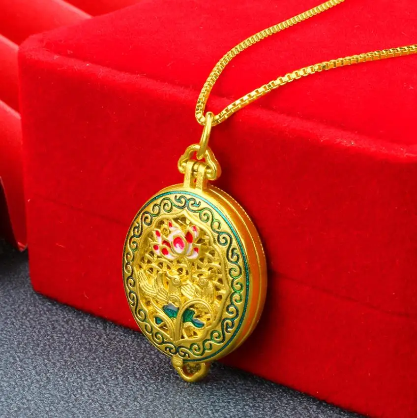 

Hi Hollow out women 24K Gold Lotus sweet bursa Pendant Necklace for female party Jewelry with Chain Birthday Gift girl Not fade
