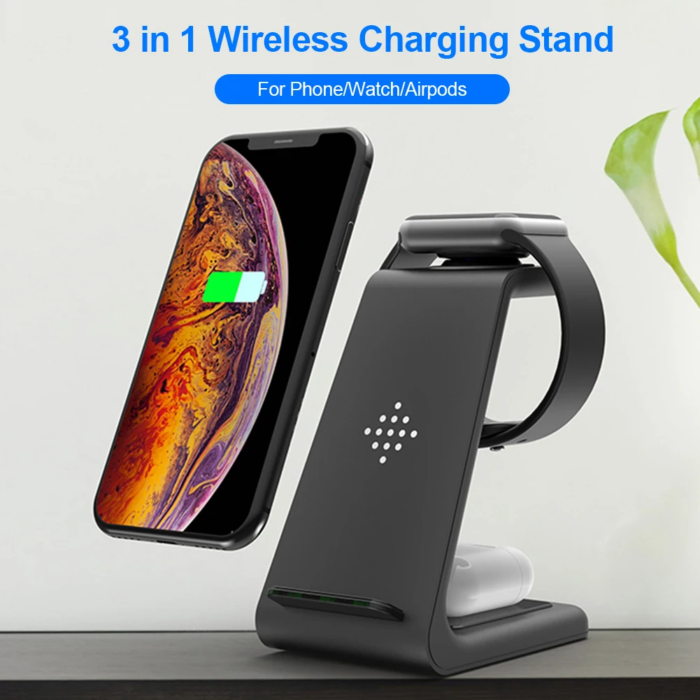 

3 in 1 Wireless Charging Stand + Wall Adapter for Apple Watch AirPods Phone