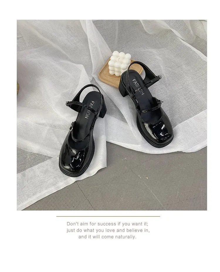 

Rough with leather shoes 2021 Lolita cute retro patent leather thick with square head in the air with Mary Jane sandals women