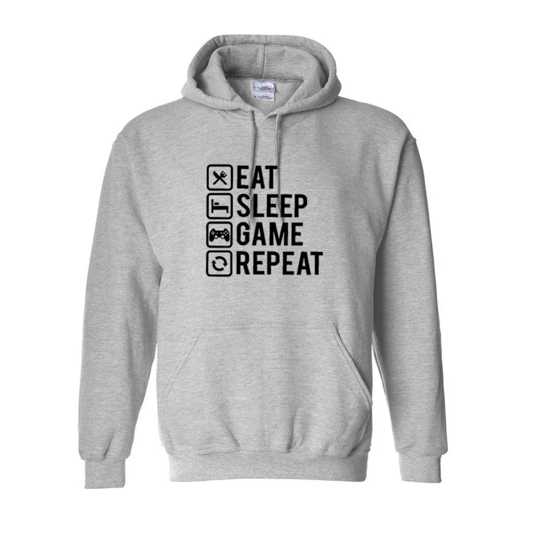 Флисовая толстовка футболка для геймеров Eat Sleep Game с длинным рукавом уличная