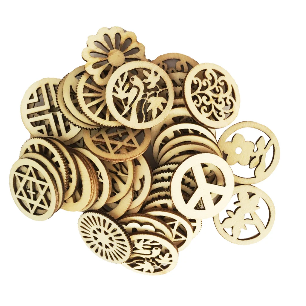 

100 Pieces Assorted Wooden Round Shapes Wood Embellishments Scrapbooking