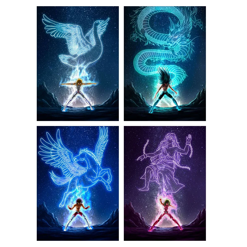 

Frameless Anime Decor Saint Seiya Dragon Power Poster Canvas Painting Mural Bedroom Home Wall Picture Decoration Kids Gift