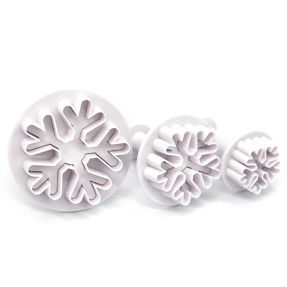 01snowflake 3 pcs 4 шт./компл. Еда Класс Пластик Рождественские Формы для нарезки печенья в виде Кухня формочки для выпекания кексов, Плунжер печать штамп инструменты для украшения тортов из мастики - Цвет: 01snowflake 3 pcs