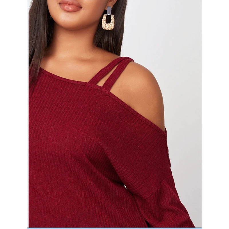 

Women'S Autumn Long-Sleeved Tops Red Loose Shoulder Loose Knitting Casual Plus Size Women'S Elegant Long-Sleeved T-Shirt