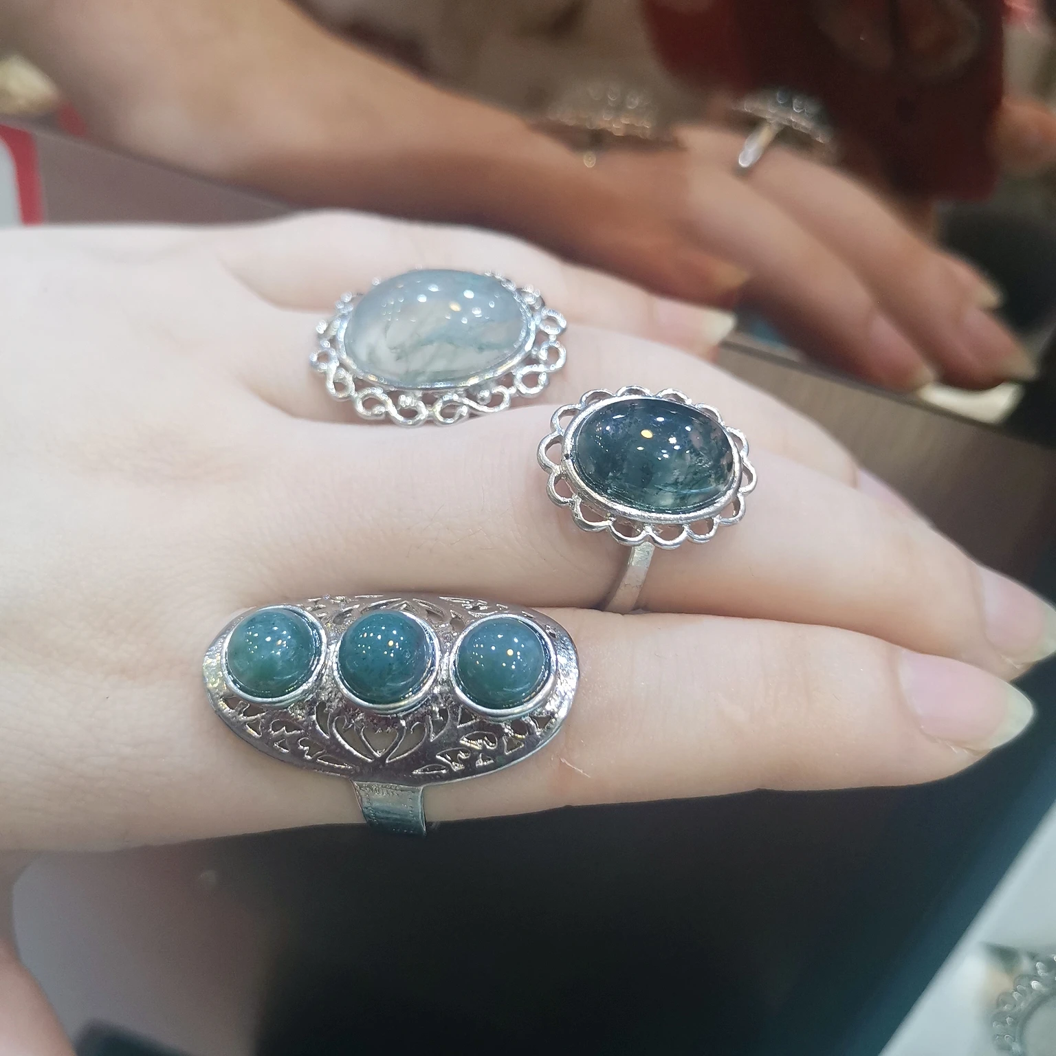 

Natural Aquatic Onyx Ring Women Jewelry Adjustable Size Silver Anillos Gift Bijoux Bague Donna Regalos Para Mujer