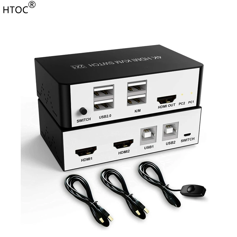 HDMI KVM Switch 2 Ports, with Hotkey Switch, USB Cable and Switch Cable, 3 Switch Modes,Support UHD Extended Display 4K@60Hz