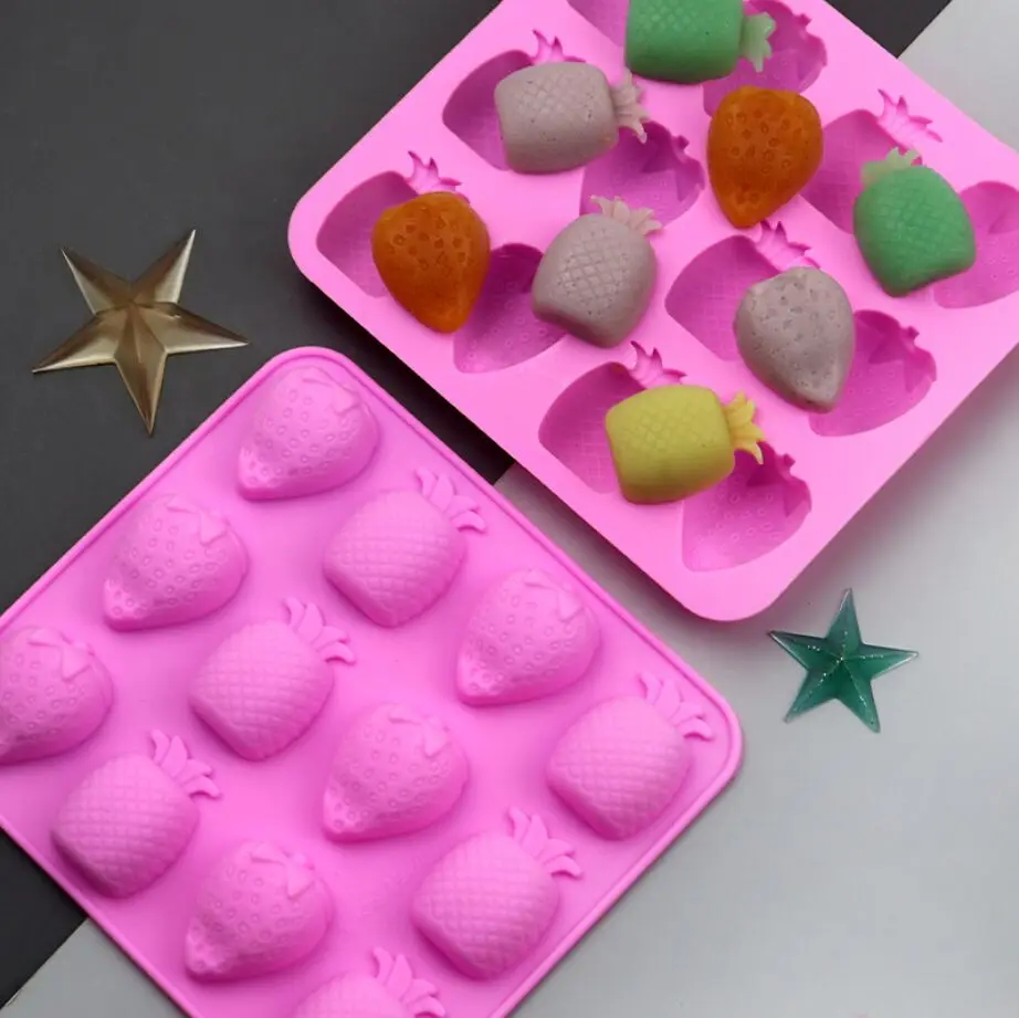 12 ячеек клубника ананас силиконовая форма для шоколада торта милый маленький Q