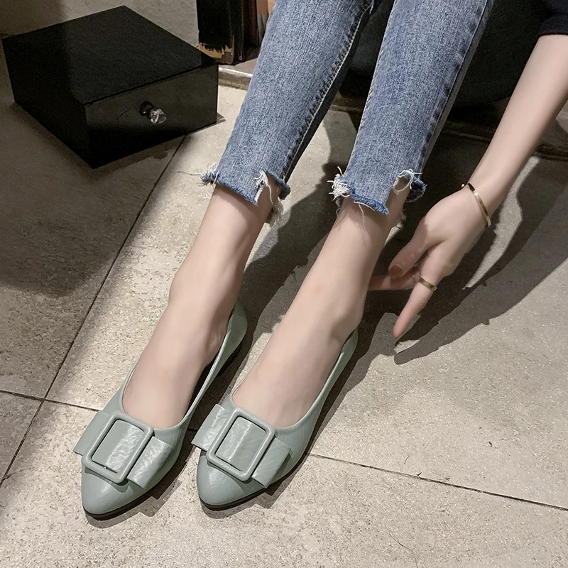 

2019 New Spring Women Flats Shoes Square Buckle Women Shoes Pointed toe Casual Single Shoes Ballerina Women Shallow Mouth Shoes