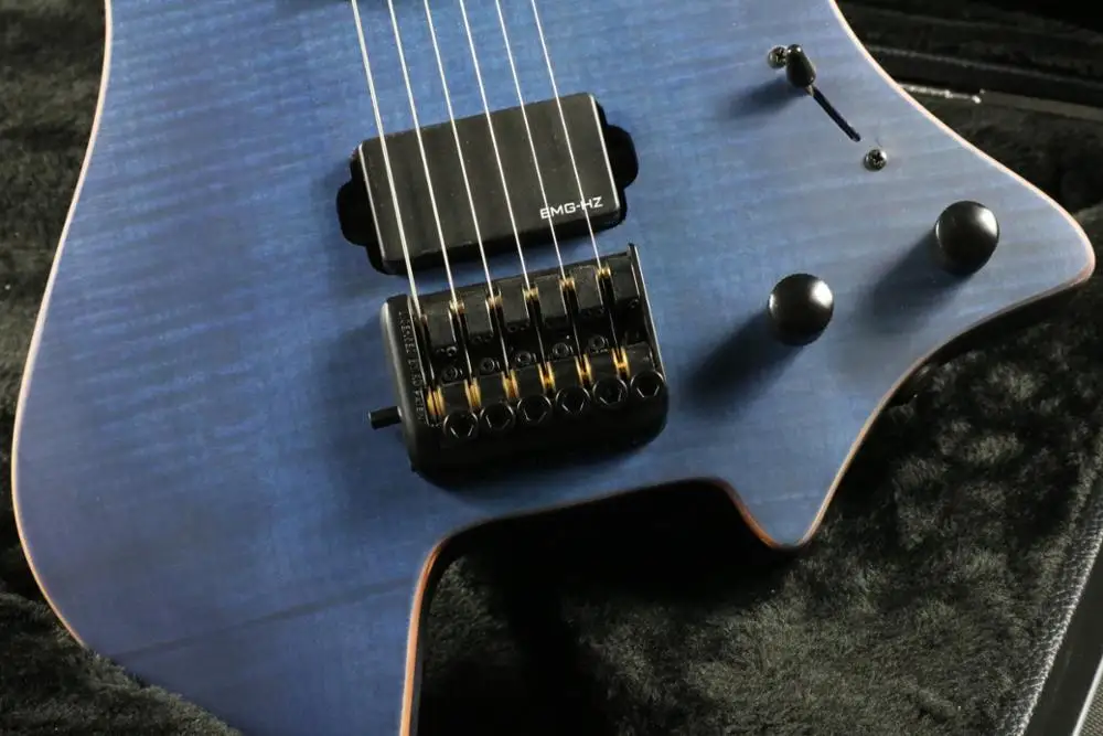 Синяя электрогитара без головки ГРИФА гитара ra пламенный кленовый гриф гитары