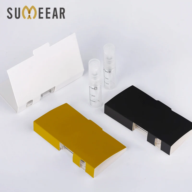 安い 詰め替え可能な香水スプレーボトル,3ml,100個ピース/ロットバッチ,紙のカードパッケージ,香水瓶,サンプル