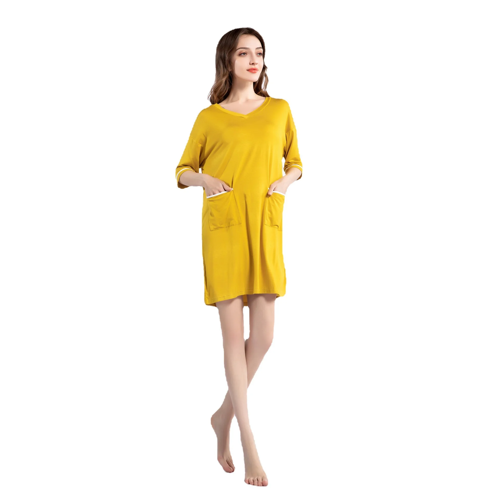 

Casual nightdress, buoyancy modal pajamas, ladies home, V-neck, half-folded, temperament fashion dress