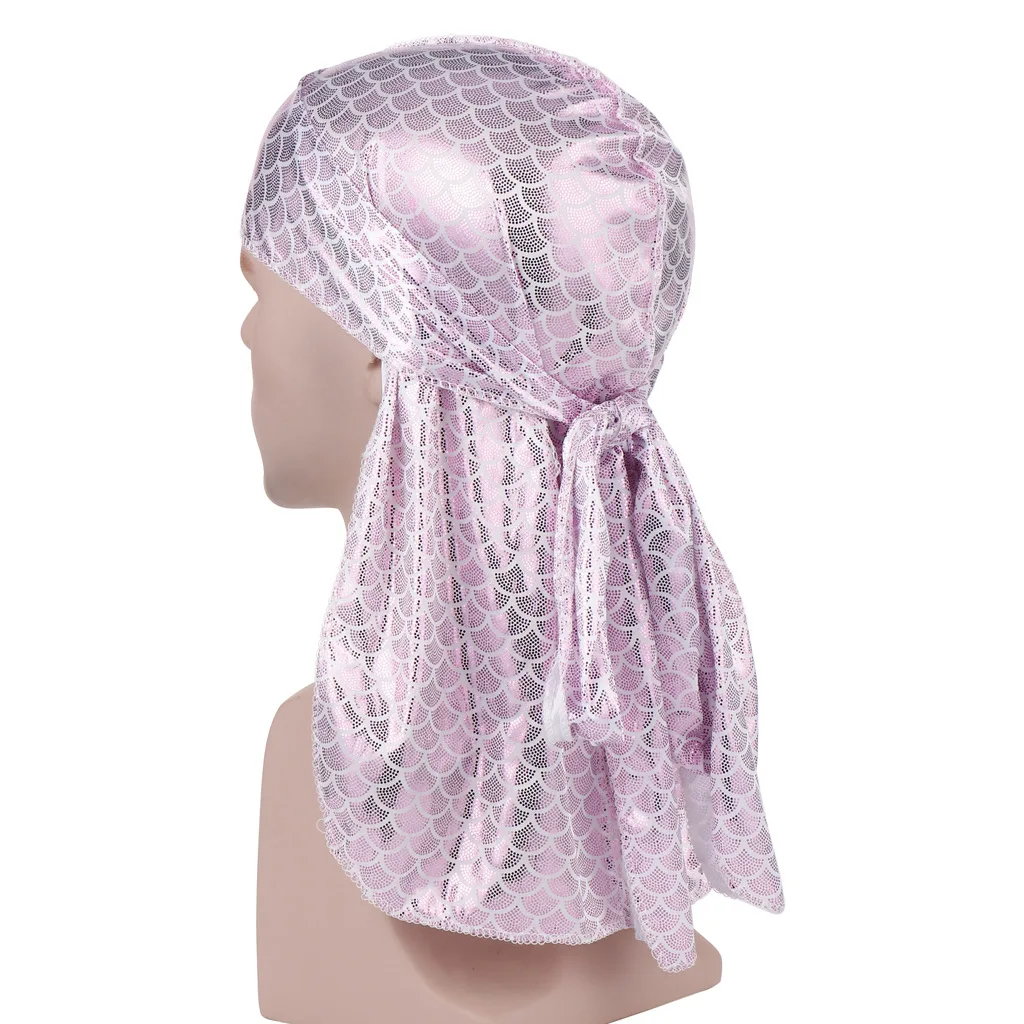 

New fashion laser fish scale pattern rayon long tail hat