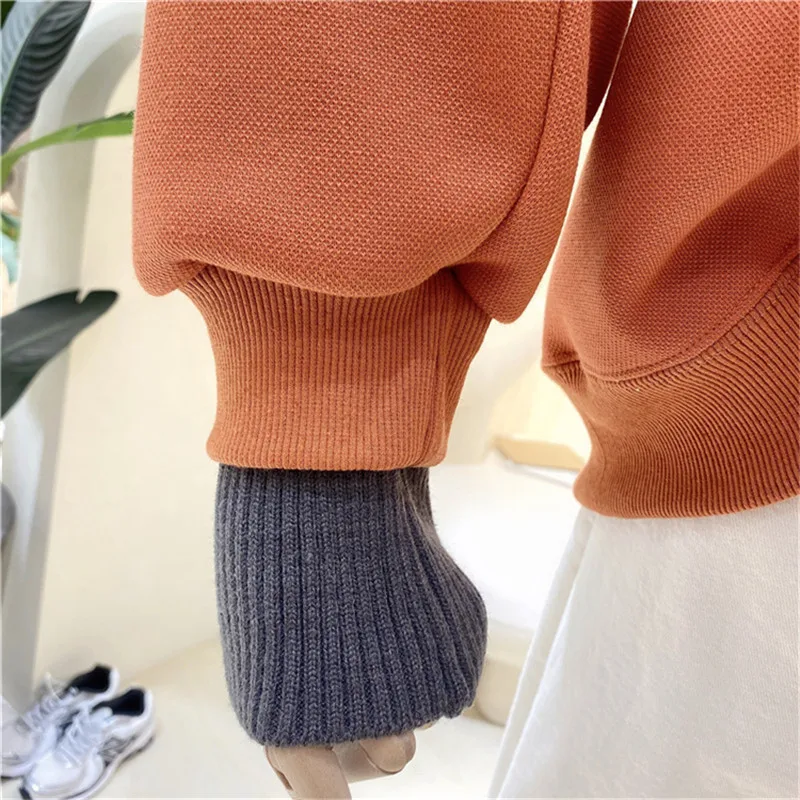 

Women's Fake Two-Piece Velvet Turtleneck Sweatshirts Tops 2020 Winter Warm Long Sleeve Loose Letter Patchwork Casual Pullovers