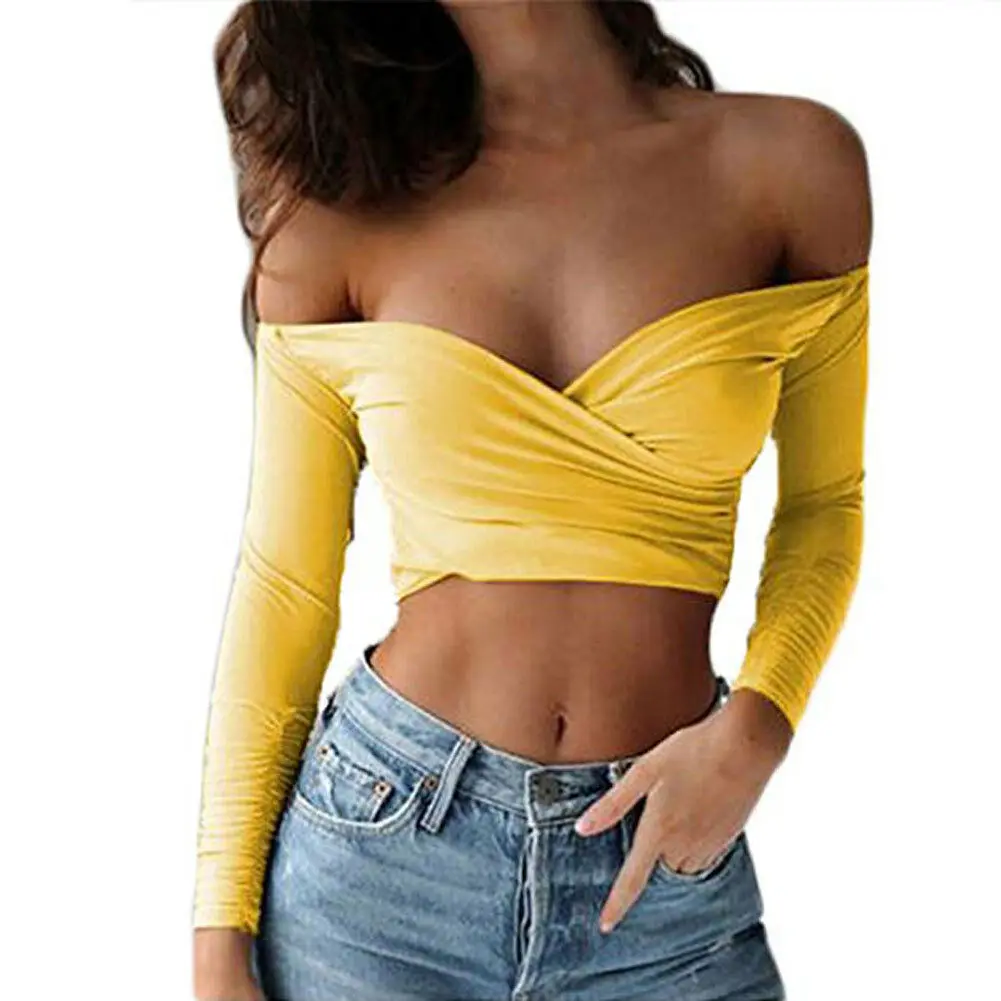 

New Women Long Sleeve Sexy T-Shirts Fashion Ladies Summer Casual V-Neck Short Tops Shirt