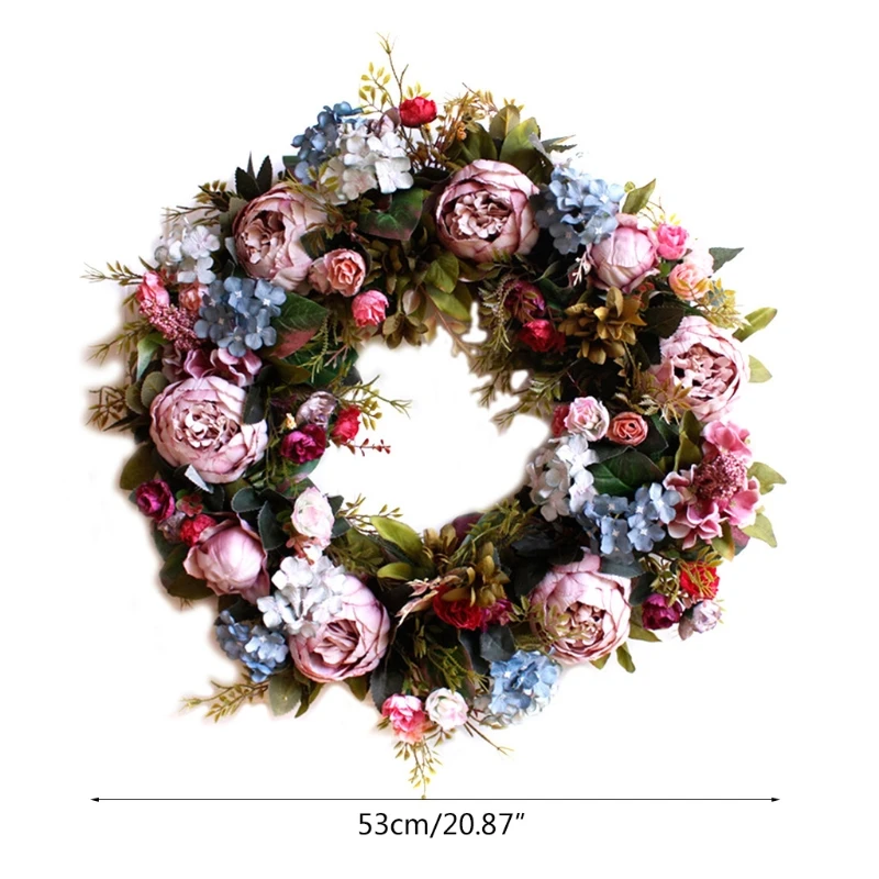 

Autumn Theme Door Wreath Artificial Peony Flower Wreath Handmade Simulation Wreath Thanksgiving Day Rattan Material
