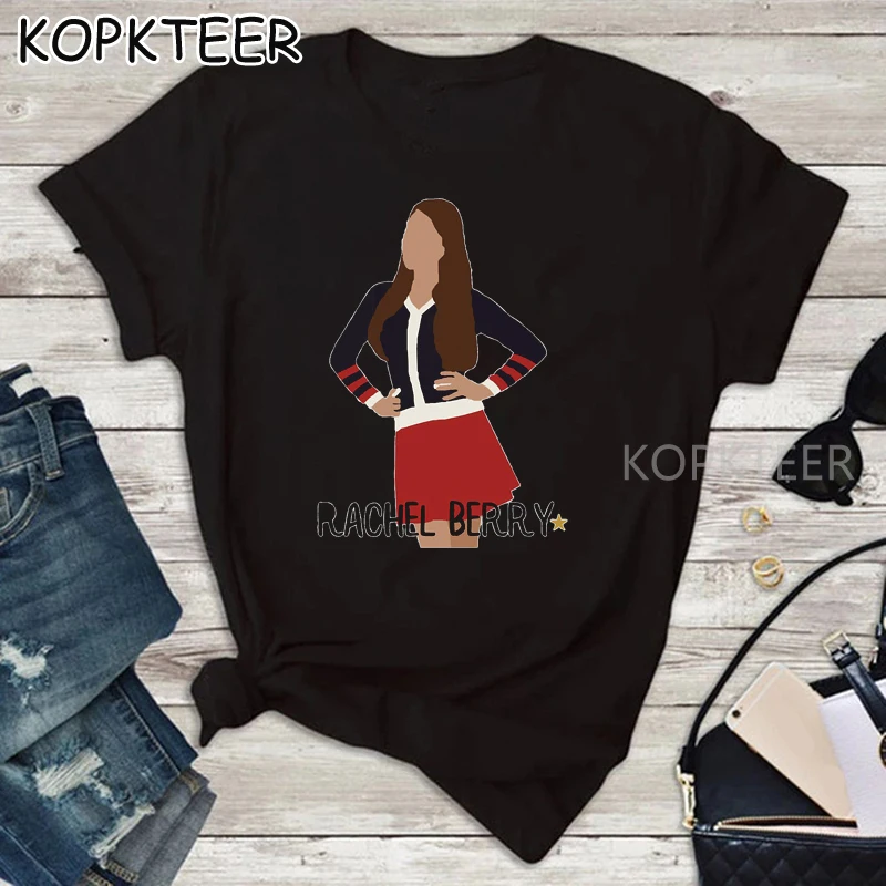 Фото Женская футболка свободного размера плюс с принтом Rachel Berry Glee летняя Ullzang Harajuku Женская футболка свободного размера плюс с принтом Rachel Berry Glee летняя Ullzang Harajuku